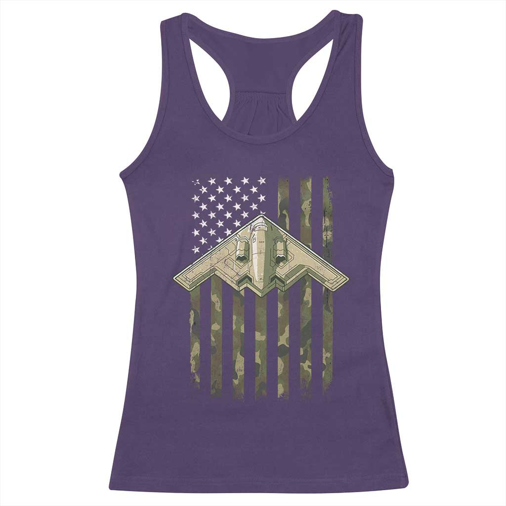 Retro Camo B2 Spirit Racerback Tank Top B-2 Bomber Stealth Aircraft Camouflage US Flag Patriotic TS10 Purple Print Your Wear