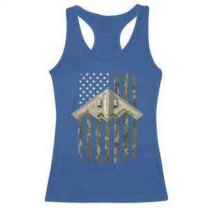 Retro Camo B2 Spirit Racerback Tank Top B-2 Bomber Stealth Aircraft Camouflage US Flag Patriotic TS10 Royal Blue Print Your Wear