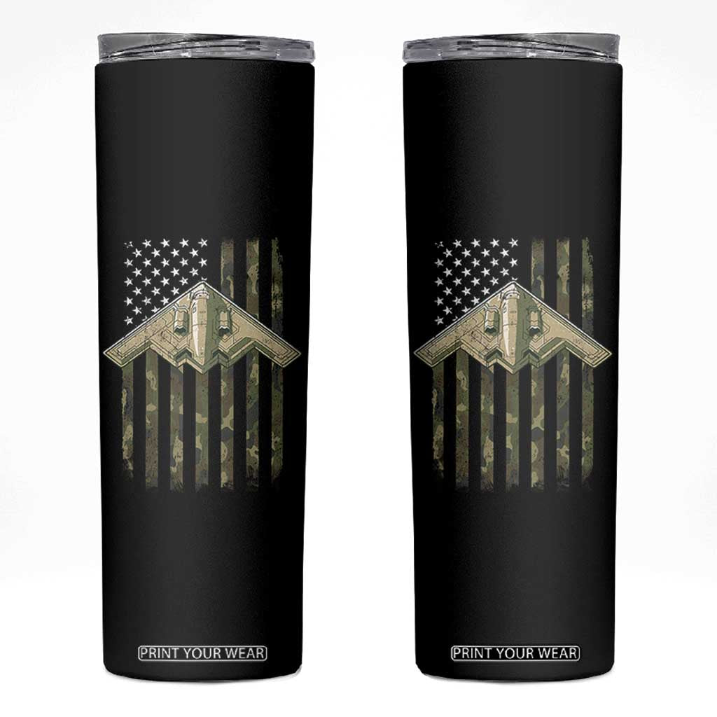 Retro Camo B2 Spirit Skinny Tumbler B-2 Bomber Stealth Aircraft Camouflage US Flag Patriotic TS10 Black Print Your Wear