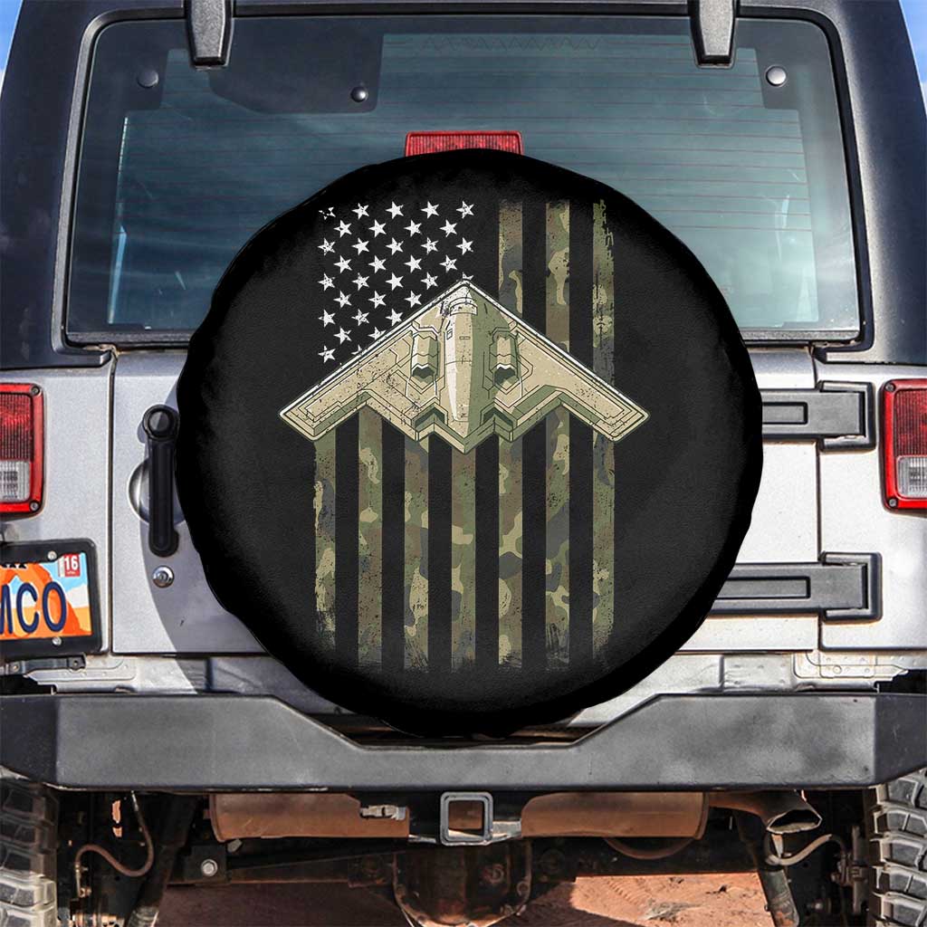 Retro Camo B2 Spirit Spare Tire Cover B-2 Bomber Stealth Aircraft Camouflage US Flag Patriotic TS10 No hole Black Print Your Wear