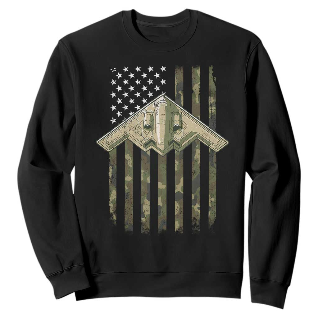Retro Camo B2 Spirit Sweatshirt B-2 Bomber Stealth Aircraft Camouflage US Flag Patriotic TS10 Black Print Your Wear
