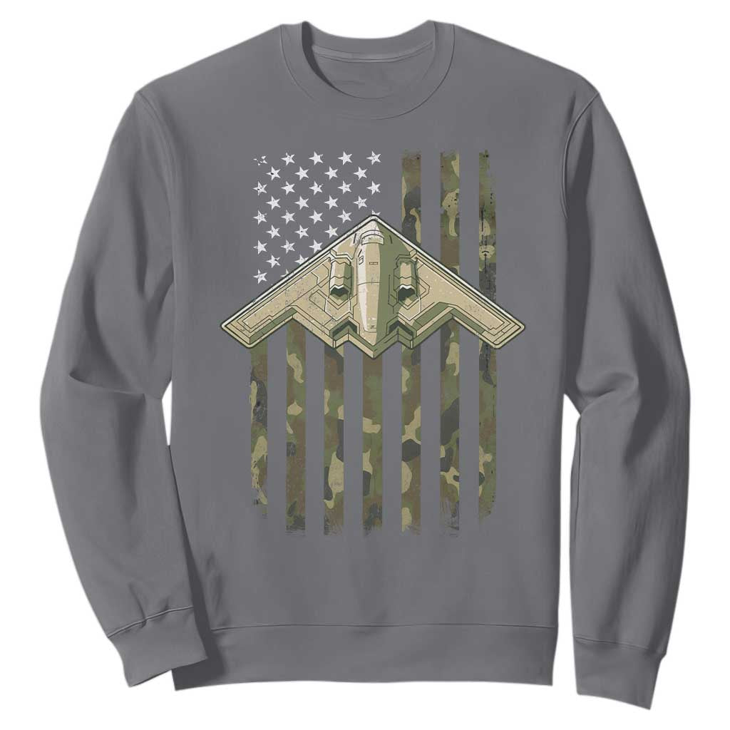 Retro Camo B2 Spirit Sweatshirt B-2 Bomber Stealth Aircraft Camouflage US Flag Patriotic TS10 Charcoal Print Your Wear
