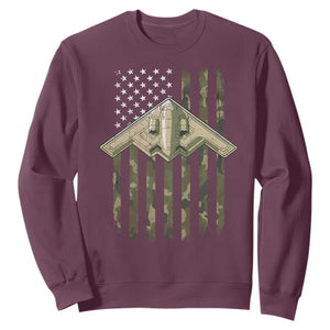 Retro Camo B2 Spirit Sweatshirt B-2 Bomber Stealth Aircraft Camouflage US Flag Patriotic TS10 Maroon Print Your Wear