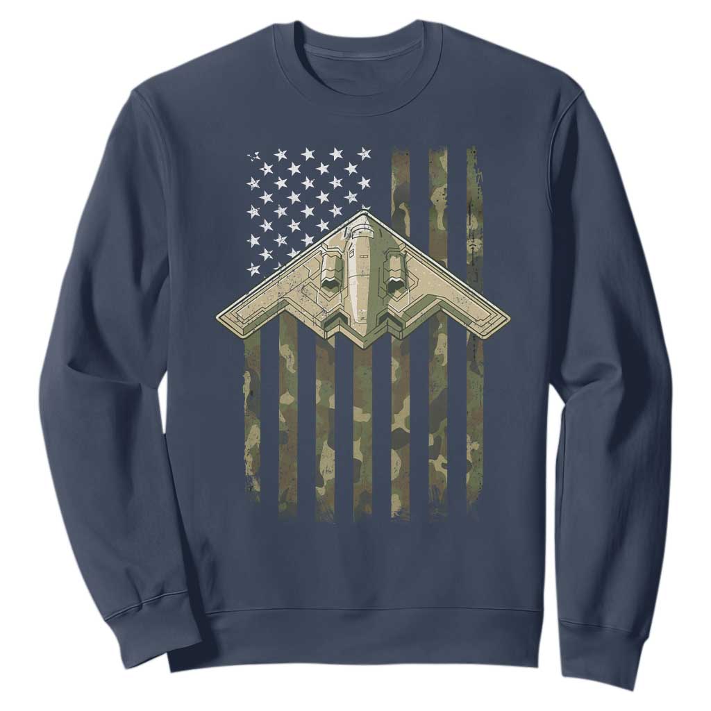 Retro Camo B2 Spirit Sweatshirt B-2 Bomber Stealth Aircraft Camouflage US Flag Patriotic TS10 Navy Print Your Wear