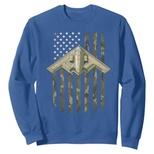 Retro Camo B2 Spirit Sweatshirt B-2 Bomber Stealth Aircraft Camouflage US Flag Patriotic TS10 Royal Blue Print Your Wear