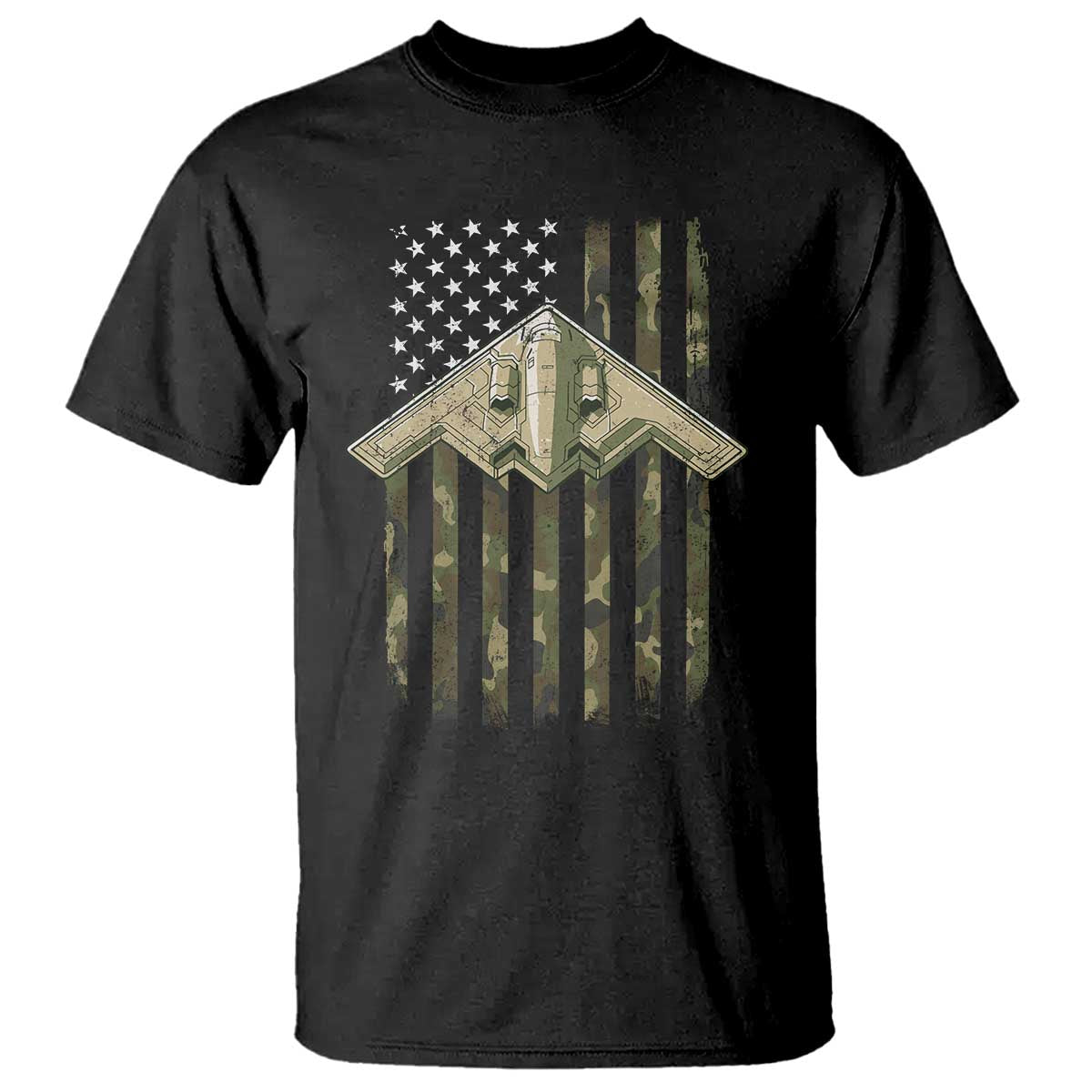 Retro Camo B2 Spirit T Shirt B-2 Bomber Stealth Aircraft Camouflage US Flag Patriotic TS10 Black Print Your Wear