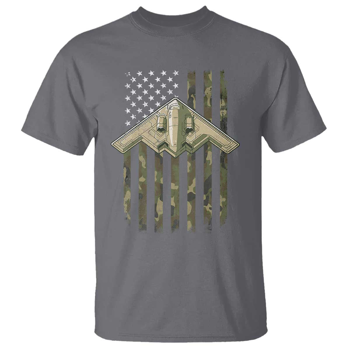 Retro Camo B2 Spirit T Shirt B-2 Bomber Stealth Aircraft Camouflage US Flag Patriotic TS10 Charcoal Print Your Wear