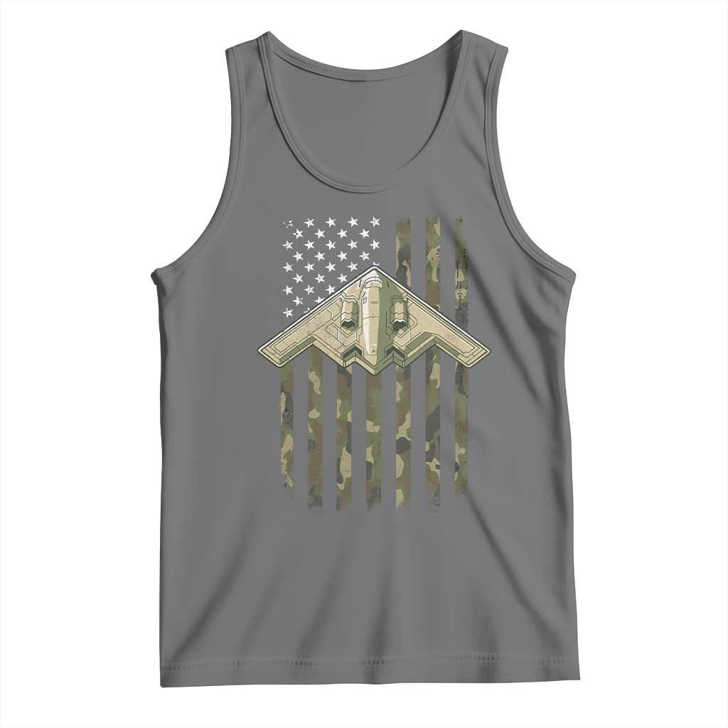 Retro Camo B2 Spirit Tank Top B-2 Bomber Stealth Aircraft Camouflage US Flag Patriotic TS10 Black Heather Print Your Wear