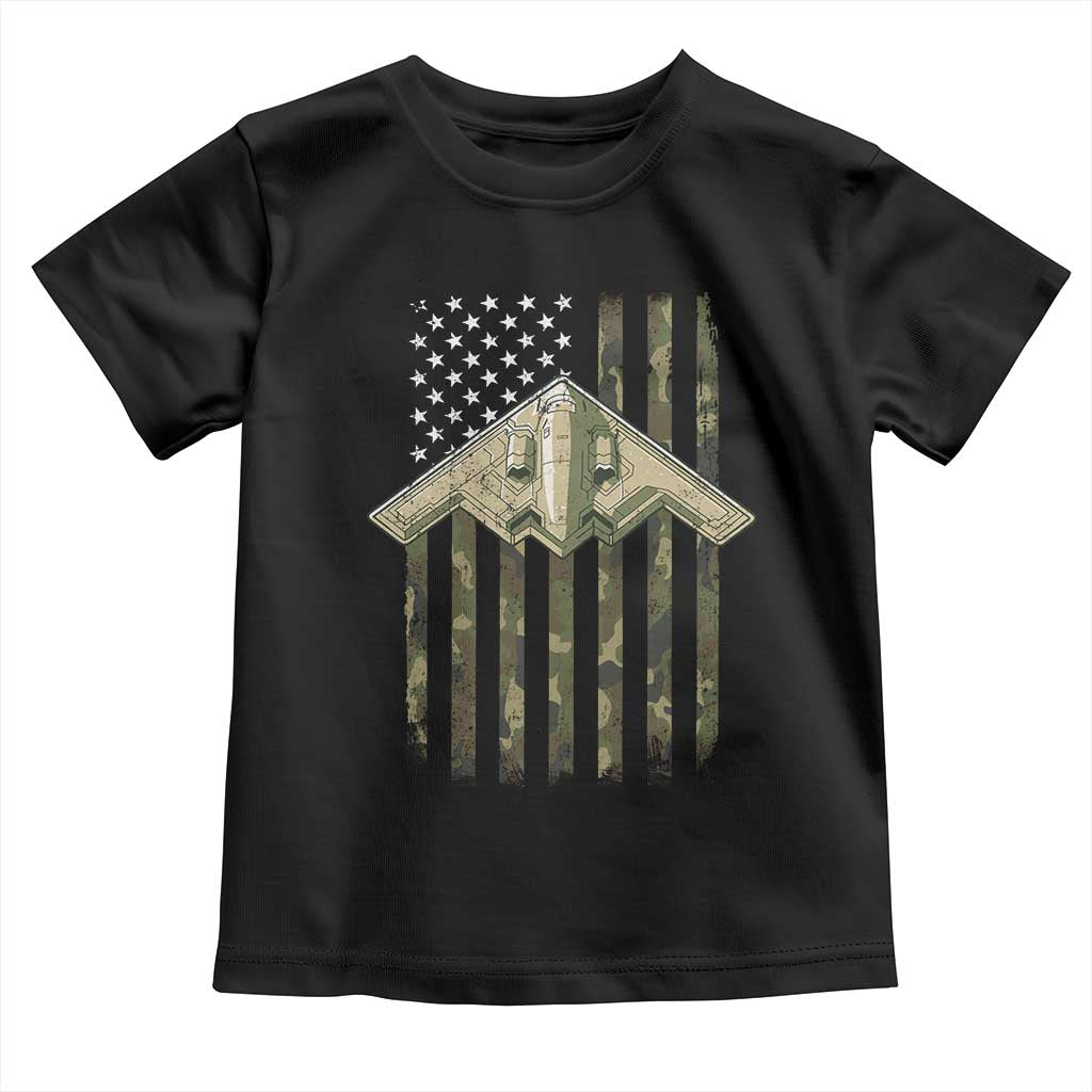 Retro Camo B2 Spirit Toddler T Shirt B-2 Bomber Stealth Aircraft Camouflage US Flag Patriotic TS10 Black Print Your Wear