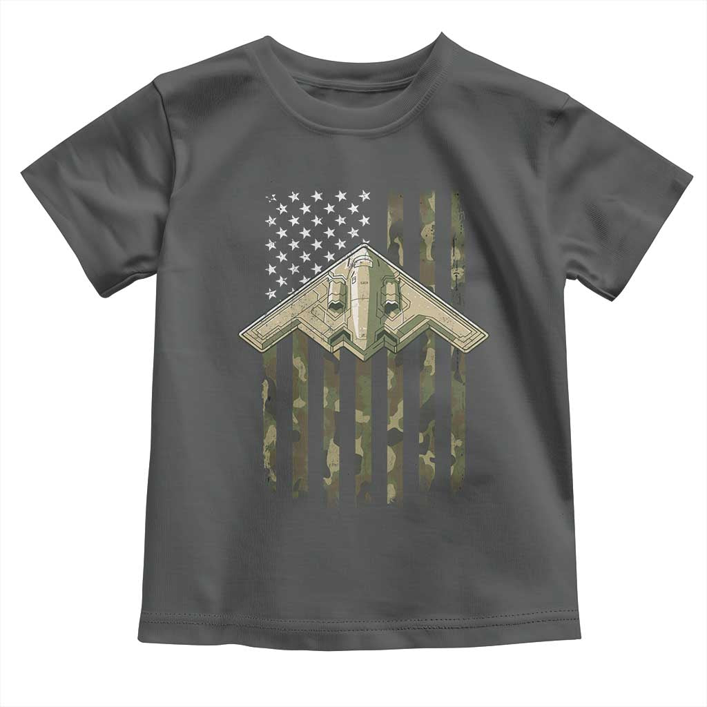 Retro Camo B2 Spirit Toddler T Shirt B-2 Bomber Stealth Aircraft Camouflage US Flag Patriotic TS10 Dark Heather Print Your Wear