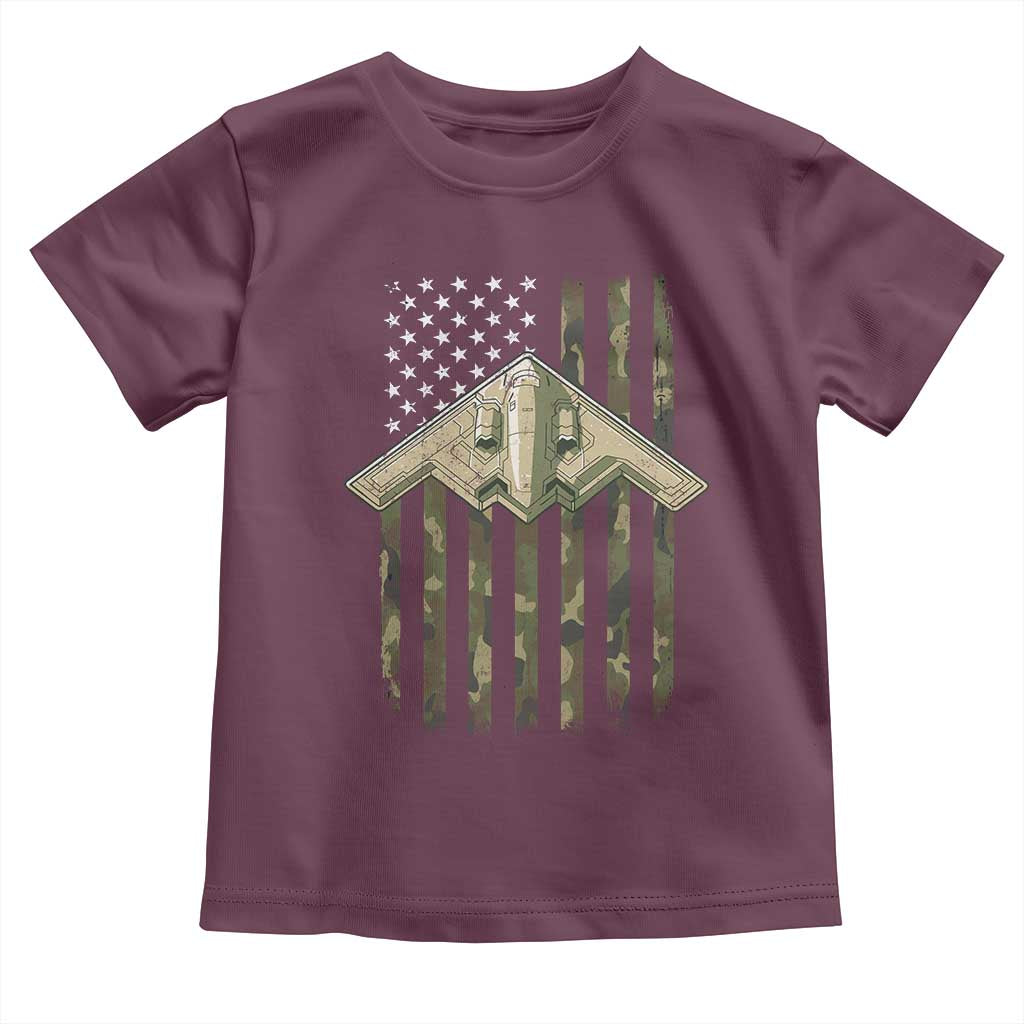 Retro Camo B2 Spirit Toddler T Shirt B-2 Bomber Stealth Aircraft Camouflage US Flag Patriotic TS10 Maroon Print Your Wear