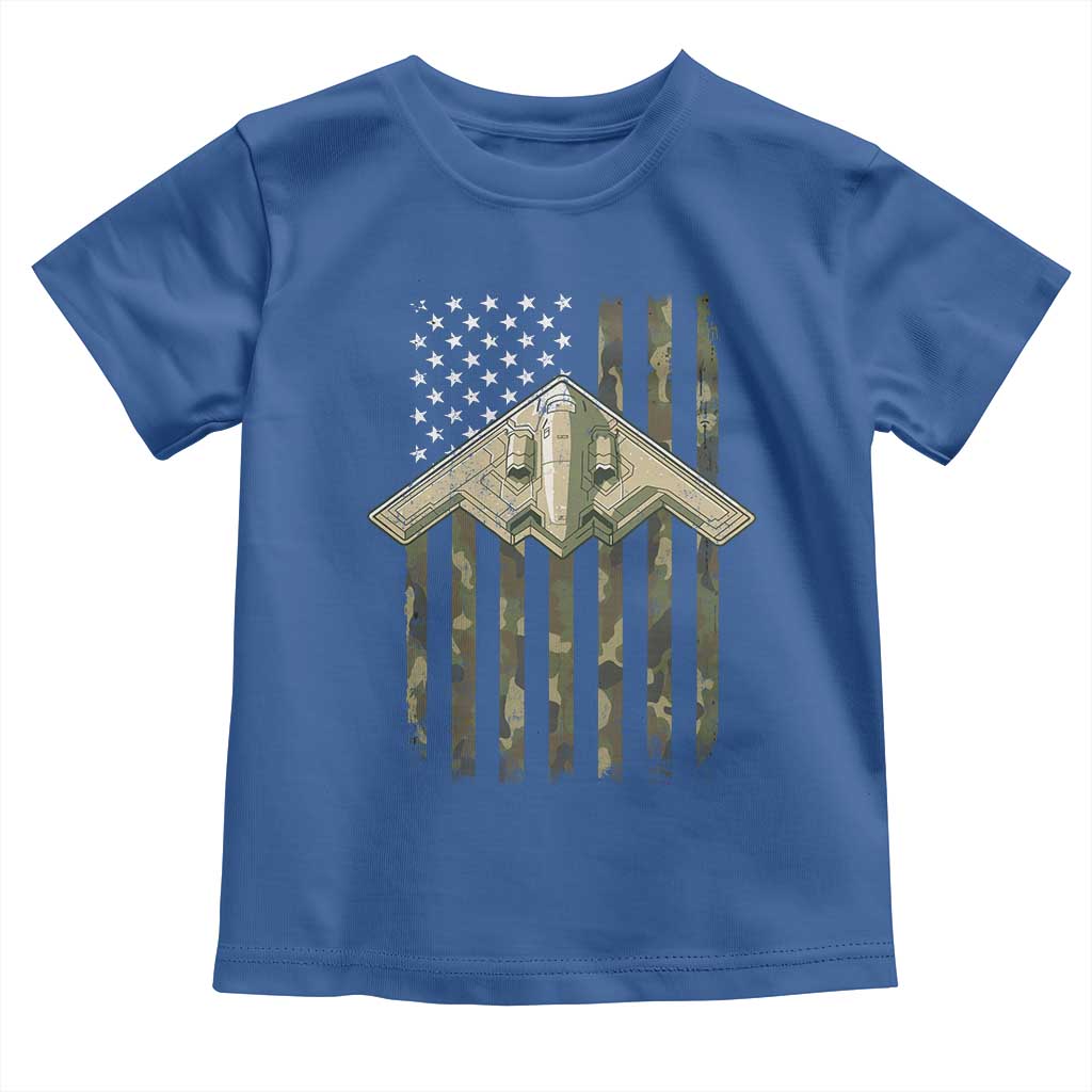 Retro Camo B2 Spirit Toddler T Shirt B-2 Bomber Stealth Aircraft Camouflage US Flag Patriotic TS10 Royal Blue Print Your Wear