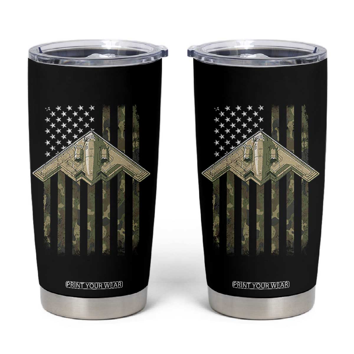 Retro Camo B2 Spirit Tumbler Cup B-2 Bomber Stealth Aircraft Camouflage US Flag Patriotic TS10 Black Print Your Wear