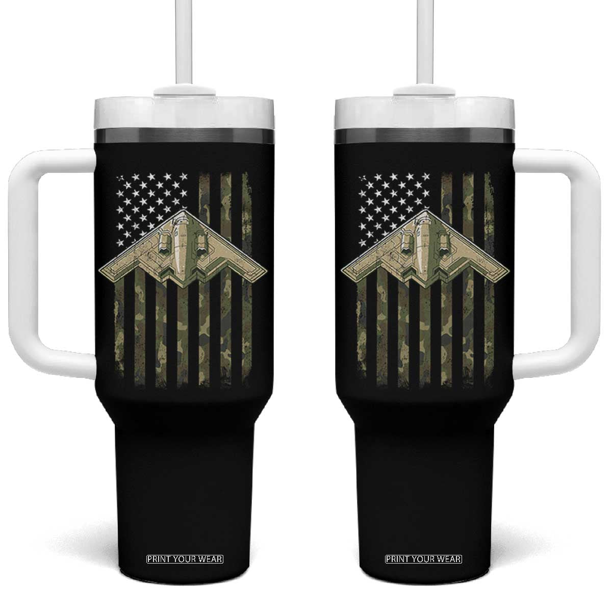Retro Camo B2 Spirit Tumbler With Handle B-2 Bomber Stealth Aircraft Camouflage US Flag Patriotic TS10 One Size: 40 oz Black Print Your Wear