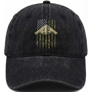 Retro Camo B2 Spirit Washed Cotton Baseball Cap B-2 Bomber Stealth Aircraft Camouflage US Flag Patriotic TS10 Washed Cap Universal Fit Black Print Your Wear