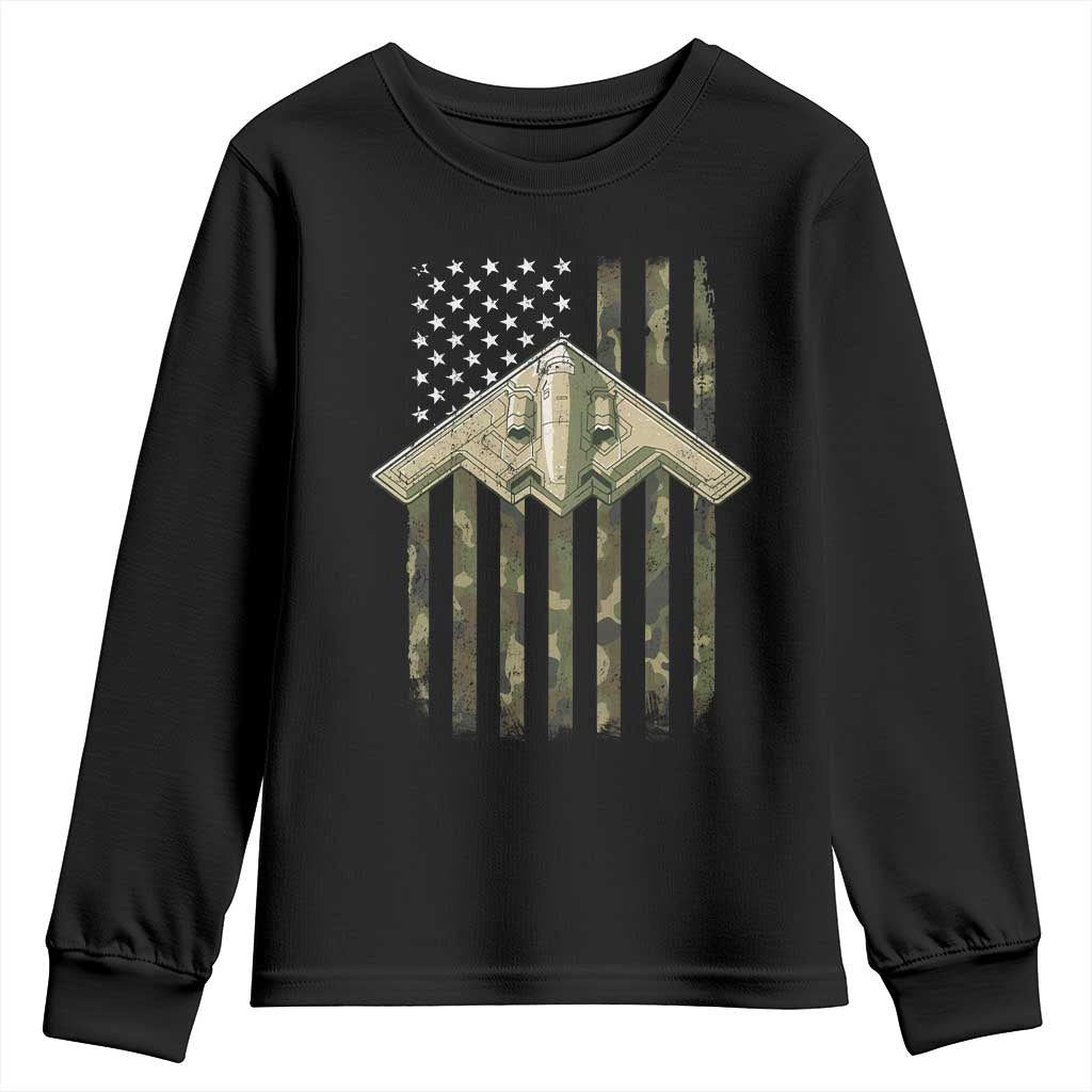 Retro Camo B2 Spirit Youth Sweatshirt B-2 Bomber Stealth Aircraft Camouflage US Flag Patriotic TS10 Black Print Your Wear