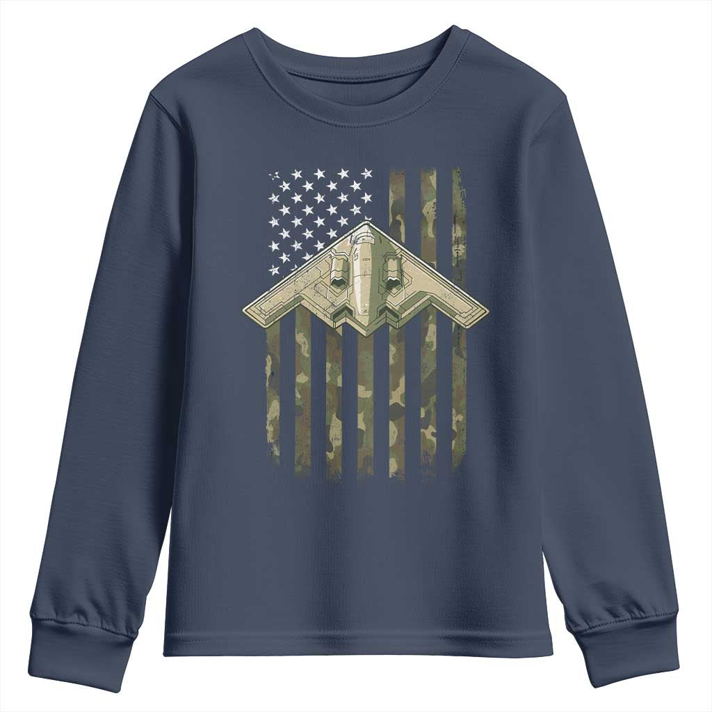 Retro Camo B2 Spirit Youth Sweatshirt B-2 Bomber Stealth Aircraft Camouflage US Flag Patriotic TS10 Navy Print Your Wear