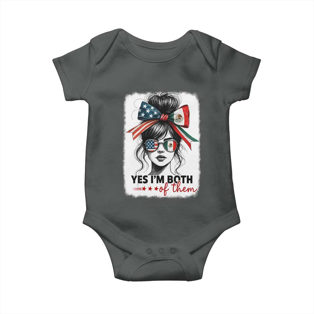 American Mexican Roots Baby Onesie Messy Bun Mexico America Half American Flag TS10 Dark Heather Print Your Wear