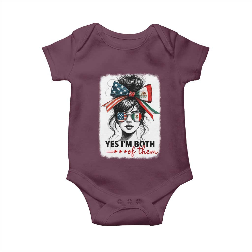 American Mexican Roots Baby Onesie Messy Bun Mexico America Half American Flag TS10 Maroon Print Your Wear