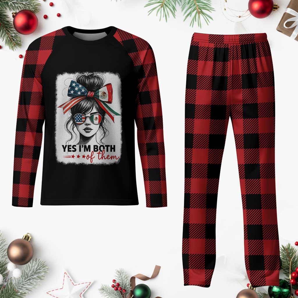 American Mexican Roots Plaid Pajama Set Messy Bun Mexico America Half American Flag TS10 Buffalo Plaid Print Your Wear