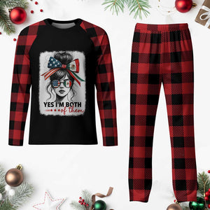 American Mexican Roots Plaid Pajama Set Messy Bun Mexico America Half American Flag TS10 Buffalo Plaid Print Your Wear