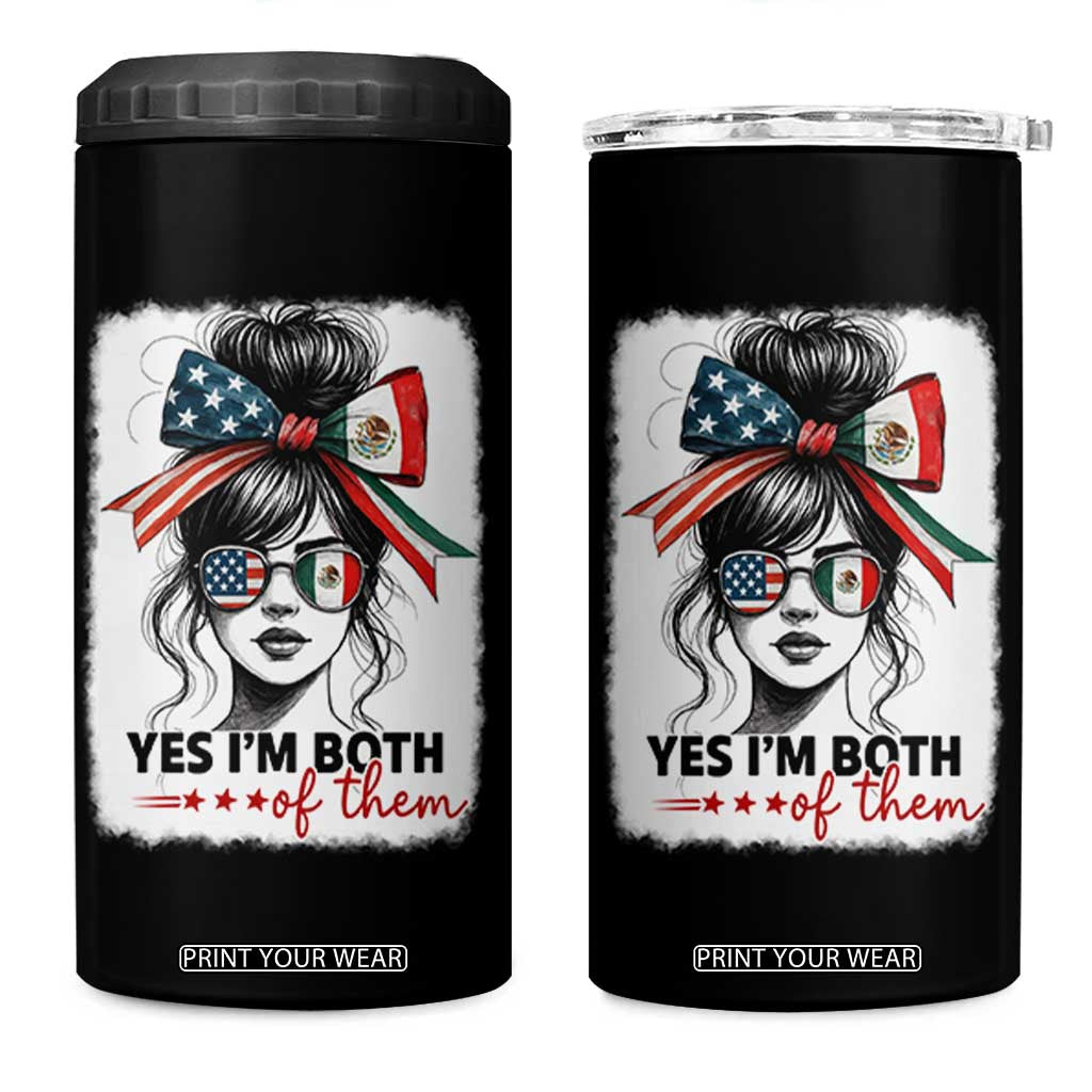 American Mexican Roots 4 in 1 Can Cooler Tumbler Messy Bun Mexico America Half American Flag TS10 One Size: 16 oz Black Print Your Wear