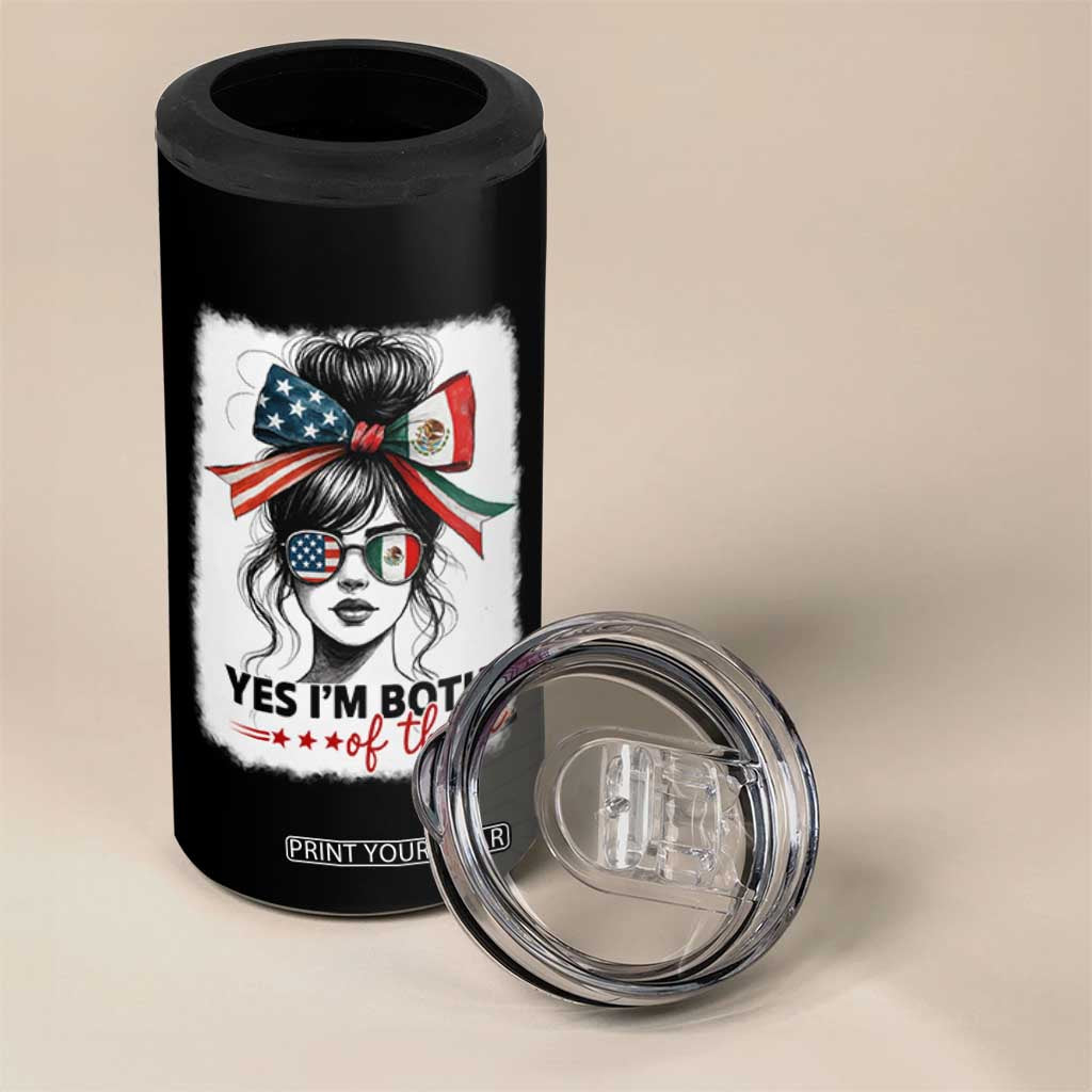 American Mexican Roots 4 in 1 Can Cooler Tumbler Messy Bun Mexico America Half American Flag TS10 Print Your Wear