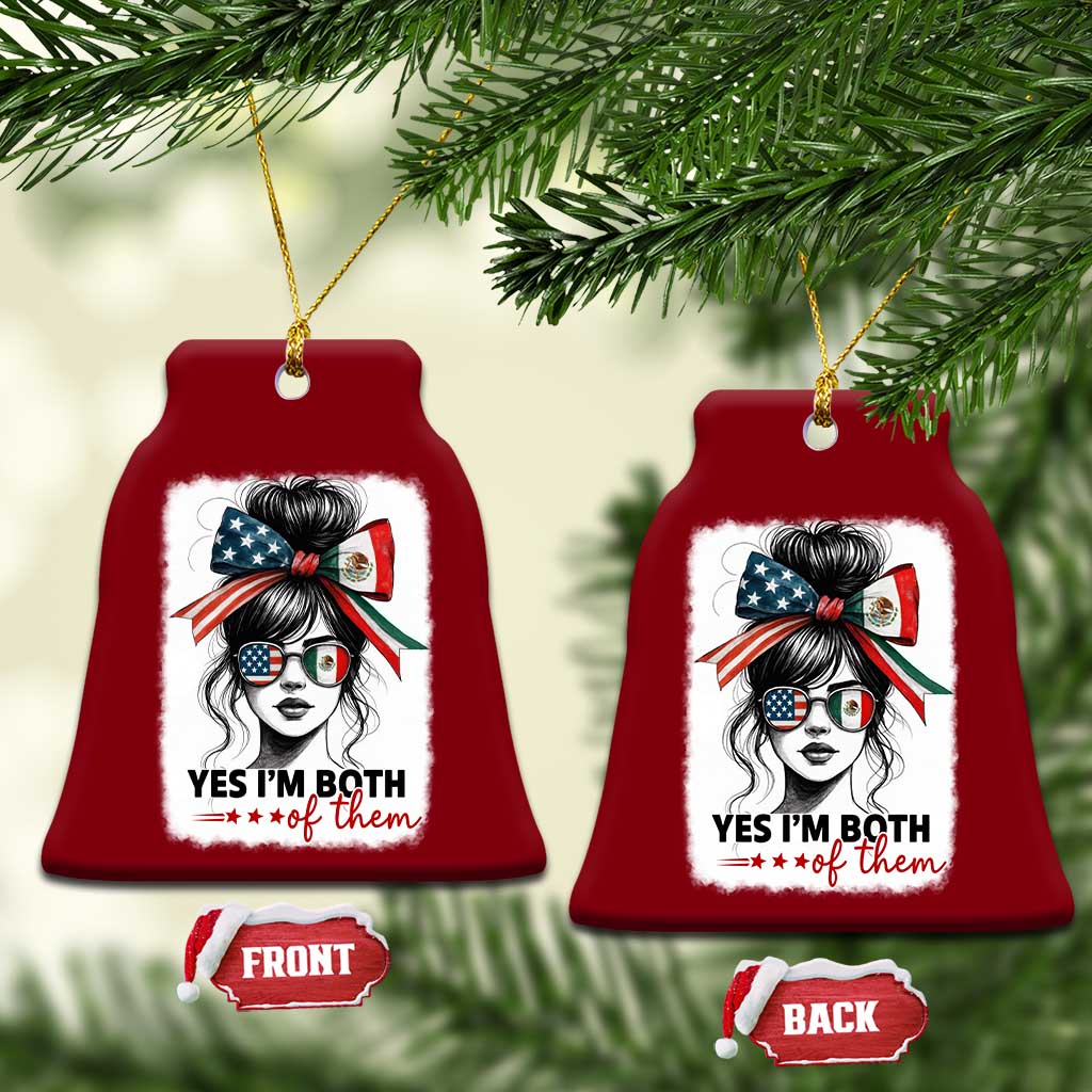 American Mexican Roots Ceramic Ornament Messy Bun Mexico America Half American Flag TS10 Print Your Wear