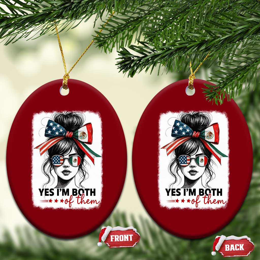 American Mexican Roots Ceramic Ornament Messy Bun Mexico America Half American Flag TS10 Print Your Wear