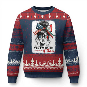 American Mexican Roots Ugly Christmas Sweater Messy Bun Mexico America Half American Flag TS10 Navy Red Print Your Wear