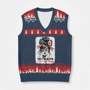 American Mexican Roots V-Neck Knit Sweater Vest Messy Bun Mexico America Half American Flag TS10 Navy Red Print Your Wear