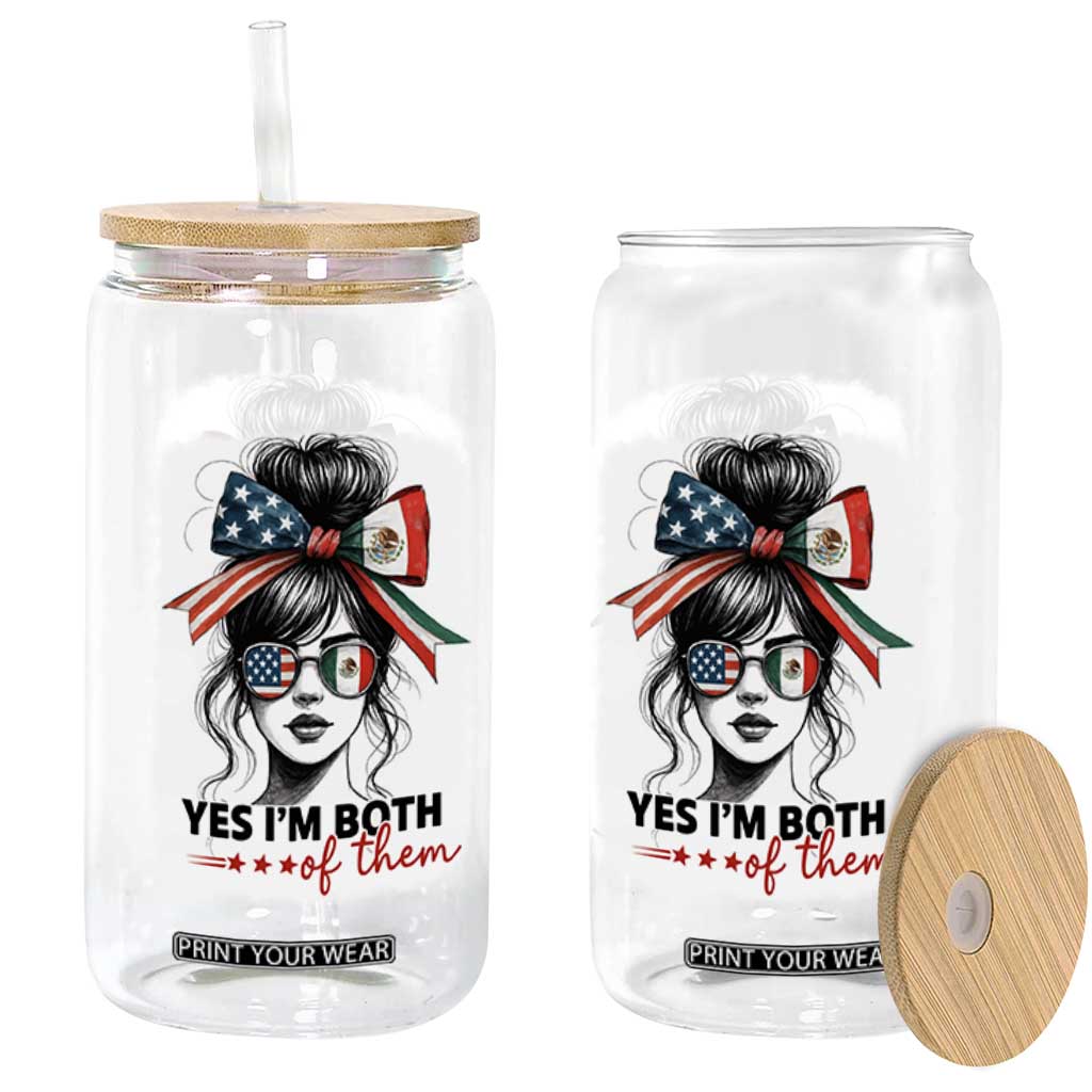 American Mexican Roots Glass Can Messy Bun Mexico America Half American Flag TS10 Print Your Wear