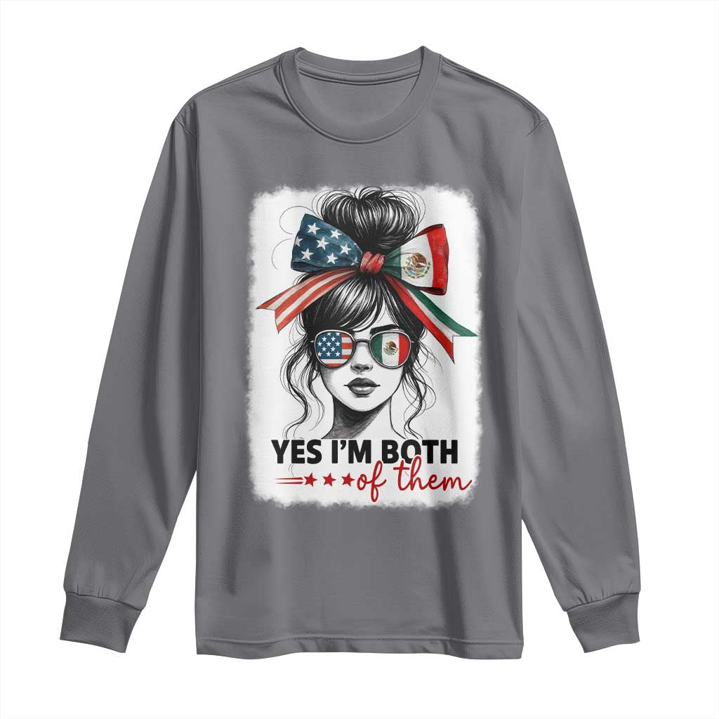 American Mexican Roots Long Sleeve Shirt Messy Bun Mexico America Half American Flag TS10 Charcoal Print Your Wear