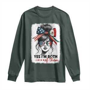 American Mexican Roots Long Sleeve Shirt Messy Bun Mexico America Half American Flag TS10 Dark Forest Green Print Your Wear