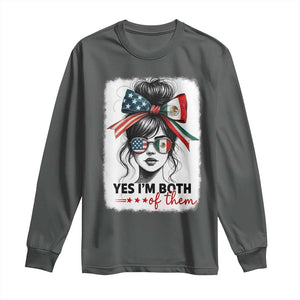 American Mexican Roots Long Sleeve Shirt Messy Bun Mexico America Half American Flag TS10 Dark Heather Print Your Wear