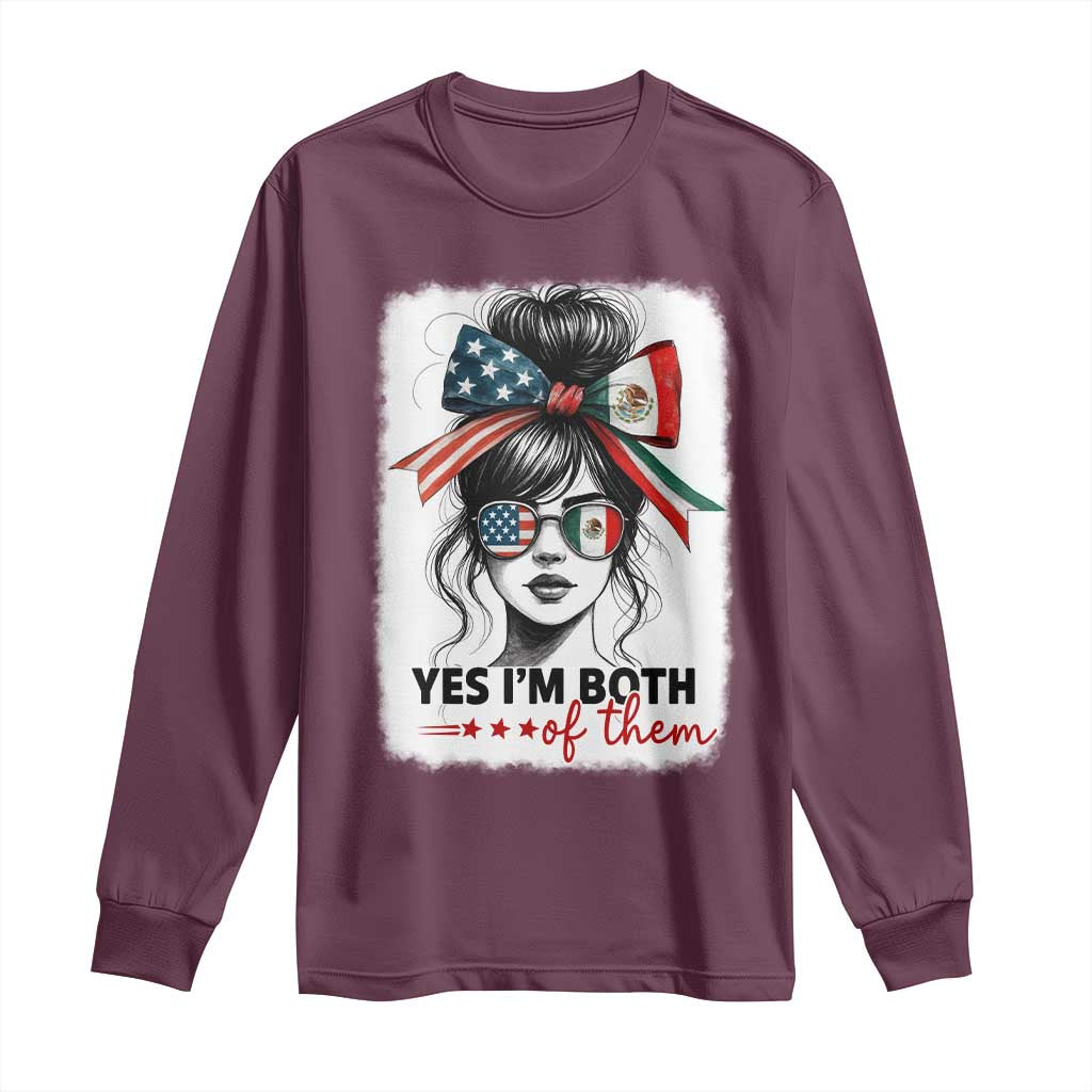 American Mexican Roots Long Sleeve Shirt Messy Bun Mexico America Half American Flag TS10 Maroon Print Your Wear