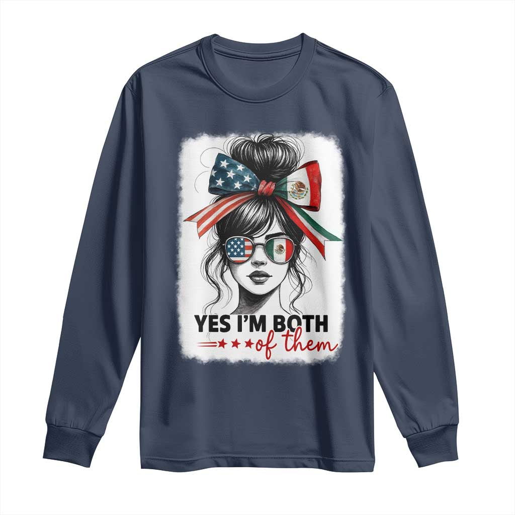 American Mexican Roots Long Sleeve Shirt Messy Bun Mexico America Half American Flag TS10 Navy Print Your Wear
