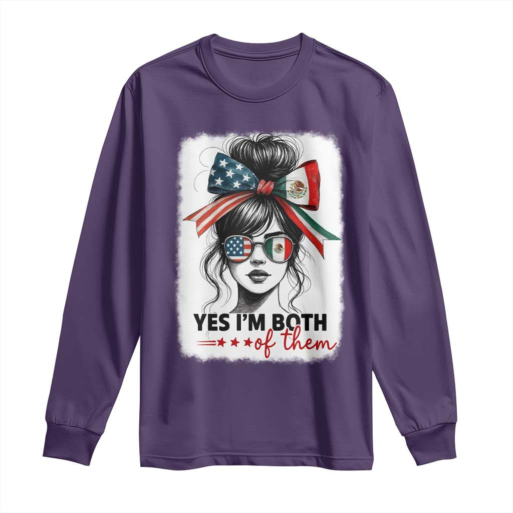 American Mexican Roots Long Sleeve Shirt Messy Bun Mexico America Half American Flag TS10 Purple Print Your Wear