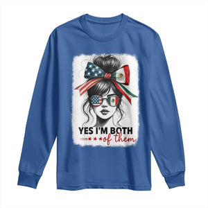 American Mexican Roots Long Sleeve Shirt Messy Bun Mexico America Half American Flag TS10 Royal Blue Print Your Wear