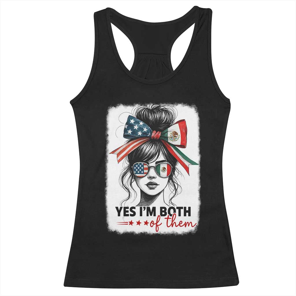 American Mexican Roots Racerback Tank Top Messy Bun Mexico America Half American Flag TS10 Black Print Your Wear