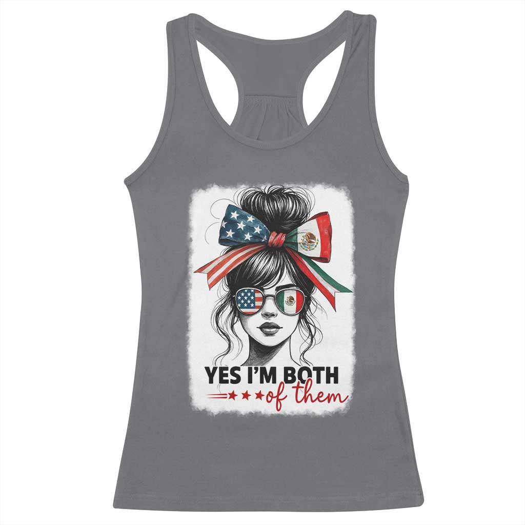 American Mexican Roots Racerback Tank Top Messy Bun Mexico America Half American Flag TS10 Charcoal Print Your Wear
