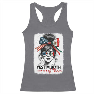 American Mexican Roots Racerback Tank Top Messy Bun Mexico America Half American Flag TS10 Charcoal Print Your Wear
