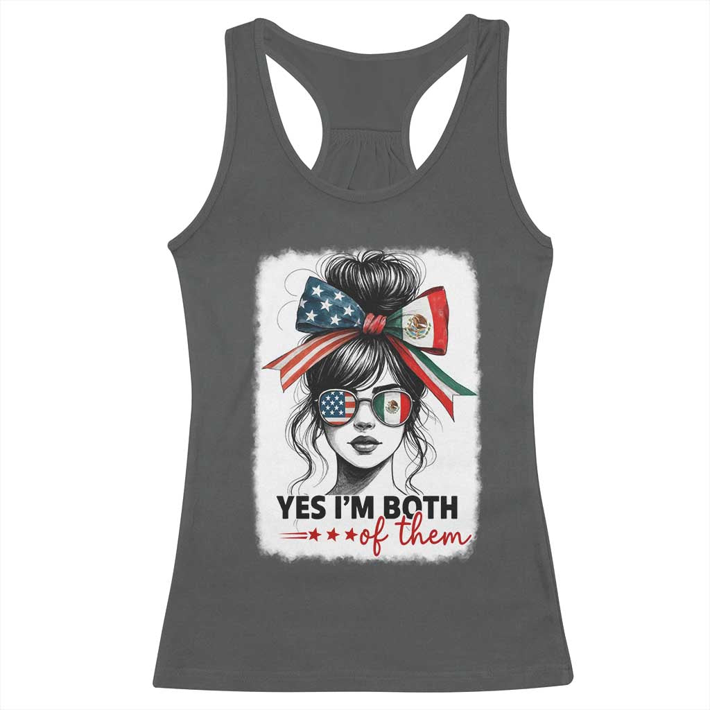 American Mexican Roots Racerback Tank Top Messy Bun Mexico America Half American Flag TS10 Dark Heather Print Your Wear
