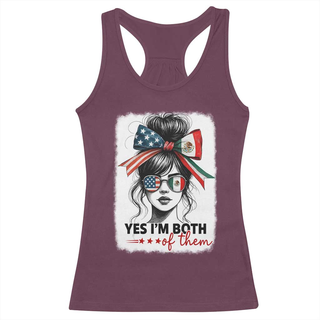 American Mexican Roots Racerback Tank Top Messy Bun Mexico America Half American Flag TS10 Maroon Print Your Wear