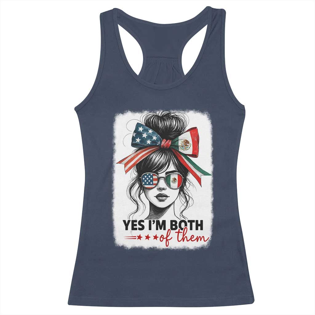 American Mexican Roots Racerback Tank Top Messy Bun Mexico America Half American Flag TS10 Navy Print Your Wear