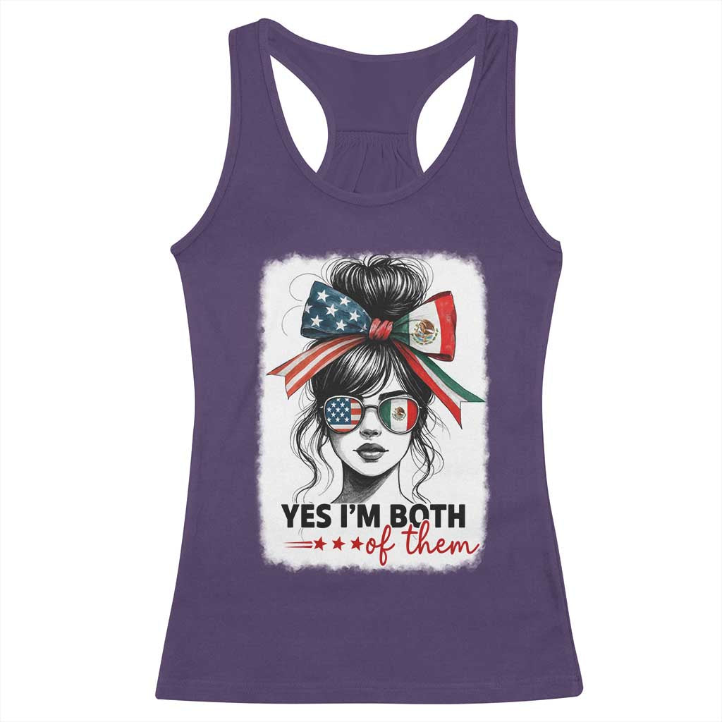 American Mexican Roots Racerback Tank Top Messy Bun Mexico America Half American Flag TS10 Purple Print Your Wear