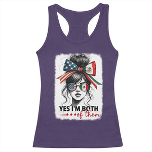 American Mexican Roots Racerback Tank Top Messy Bun Mexico America Half American Flag TS10 Purple Print Your Wear