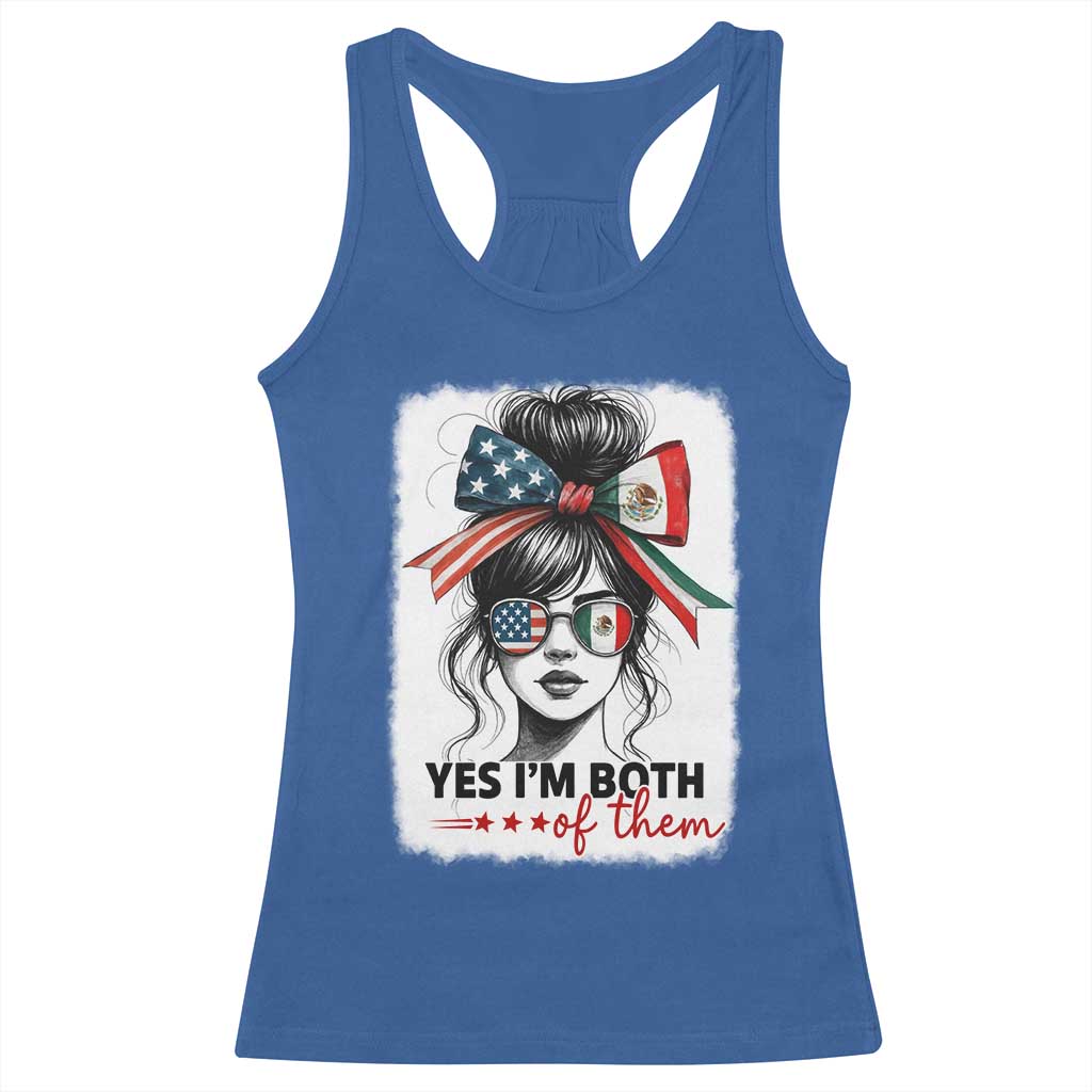American Mexican Roots Racerback Tank Top Messy Bun Mexico America Half American Flag TS10 Royal Blue Print Your Wear