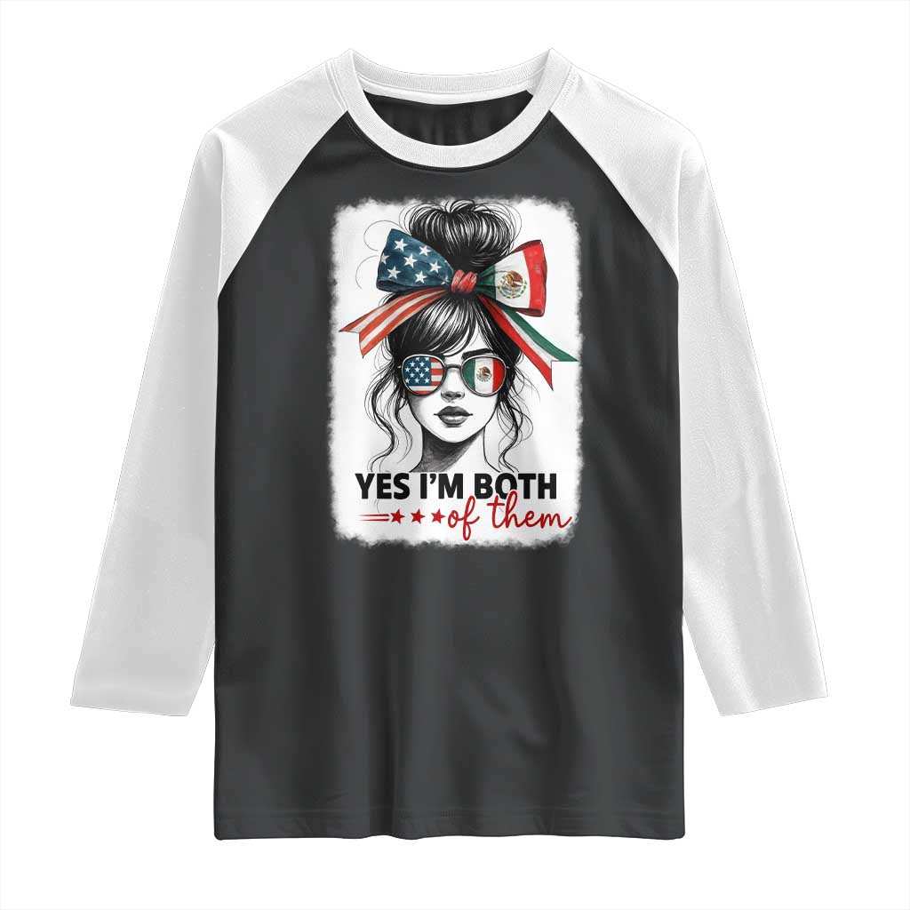 American Mexican Roots Raglan Shirt Messy Bun Mexico America Half American Flag TS10 Black White Print Your Wear