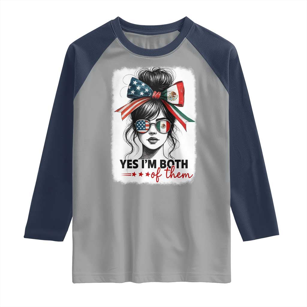 American Mexican Roots Raglan Shirt Messy Bun Mexico America Half American Flag TS10 Sport Gray Navy Print Your Wear